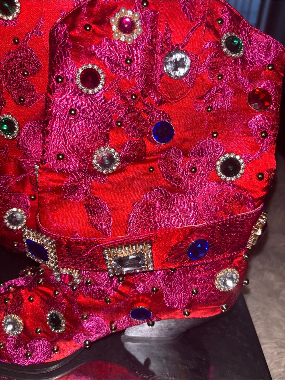 Azalea Wang Red Embellished Jewel Ankle Boots - Picture 2 of 7